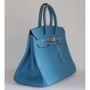 Hermes Birkin 35CM Tote Bag Blue Clemence Leather with Gold hardware