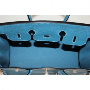 Hermes Birkin 35CM Tote Bag Blue Clemence Leather with Gold hardware