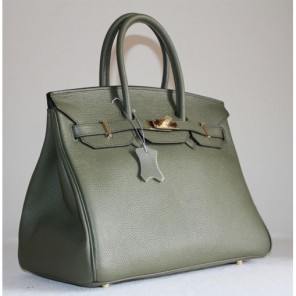 Hermes Birkin 35CM Tote Bag Dark Green Clemence Leather with Gold hardware