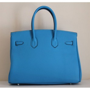 Hermes Birkin 35CM Tote Bag Light Blue Clemence Leather with Gold hardware