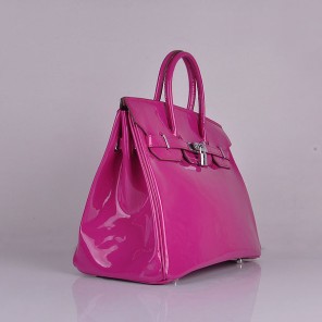 Hermes Birkin 35CM Tote Bag Peach Patent Leather H35 Silver hardware