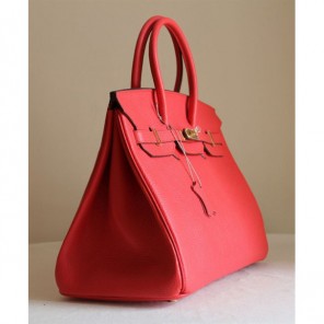 Hermes Birkin 35CM Tote Bag Red Clemence Leather with Gold hardware