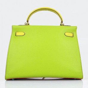 Hermes Kelly 32cm Togo Leather Bag Green-Orange-Yellow with Gold hardware