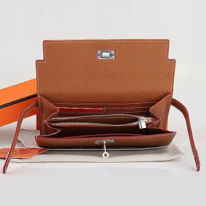 Hermes Kelly Original Clemence Leather Bi-Fold Wallet A708 Camel