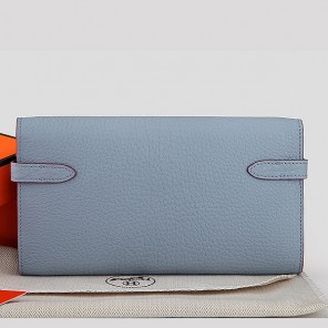 Hermes Kelly Original Clemence Leather Bi-Fold Wallet A708 Sky Blue