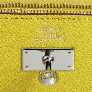 Hermes Kelly Original Saffiano Leather Bi-Fold Wallet A708 Lemon