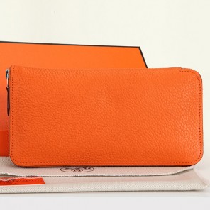 Hermes Zipper Wallet Original Clemence Leather A309 Orange