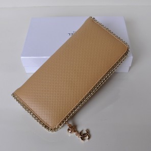 Hot Style Chanel CC Logo Long Zippy Wallet 0820 in Apricot