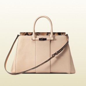 Lady bamboo leather and python top handle bag