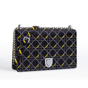 Large Diorama flap bag in black smooth calfskin