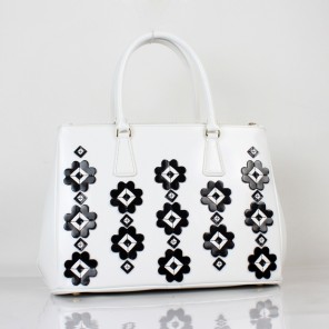 Prada Flowers Brushed Calf Leather Tote Bag 2274 in White
