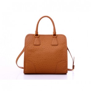 Prada Ostrich stripes Leather Tote Bag BN2254 in Khaki