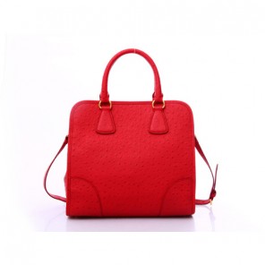 Prada Ostrich stripes Leather Tote Bag BN2254 in Wine