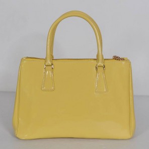 Prada Saffiano Patent Leather Tote Bag 1801 in Light Yellow