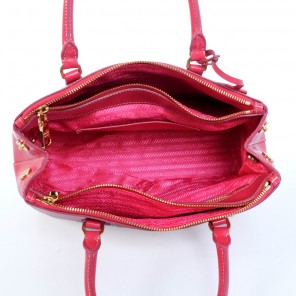 Prada Saffiano Patent Leather Tote Bag 1801 in Rose Red