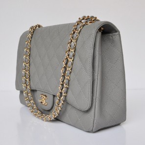 chanel A47600 Caviar Leather Jumbo Flap Bag in Gray with Gold