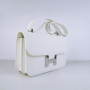 Hermes Constance Togo Leather Single Bag White Silver Hardware H020