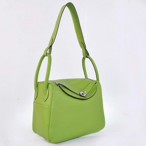 Hermes Lindy 30CM Havanne Handbags 1057 Light Green Leather Silver Hardware
