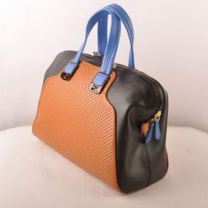 Fendi Chameleon Punch Saffiiano Leather Top Zip Tote Bag 2537 Tan-Black