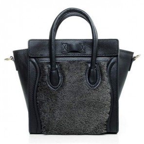 Celine Luggage Nano Boston Bag Lambswool Original Leather Black
