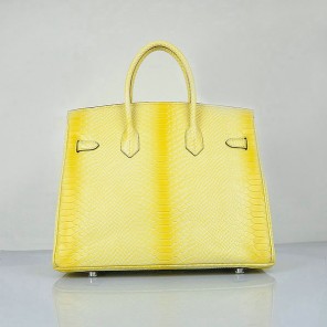 Hermes Birkin 35CM Lemon Snake Leather Tote Bag Silver