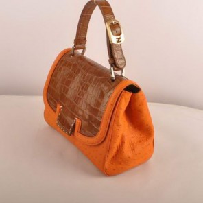 Fendi Silvana Croco-Ostrich Leather Flap Bag 2548 Brown-Orange