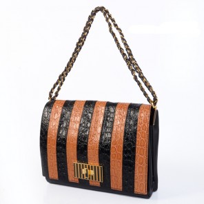 Fendi Earth Genuine leather Shoulder Bag in yellow and Black F2556