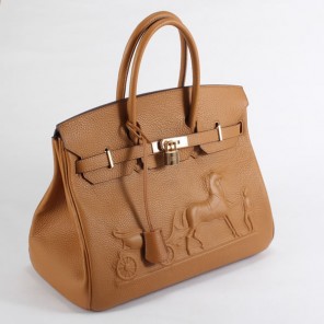 Hermes Birkin 35CM with Embossed logo Handbag Light Coffee 6089