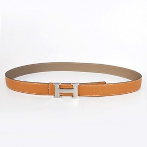 Hermes belt leather in Camel/Dark Grey with H Silver Buckle