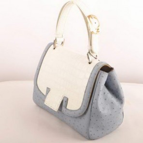 Fendi Silvana Croco-Ostrich Leather Flap Bag 2548 White-Blue