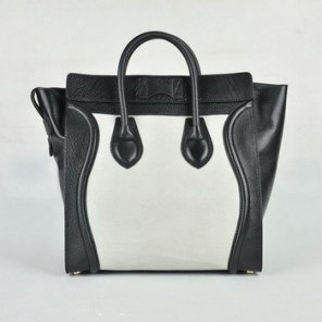 Celine Matte Paper Leather Handbag 98170 Black with White