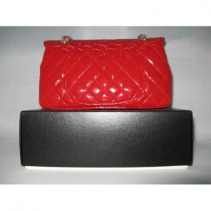 Chanel Patent leather Red Flap bag with Gold chain