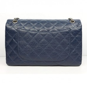 Chanel Flap Bag Quilted Navy-Blue Leather with Silver Chain