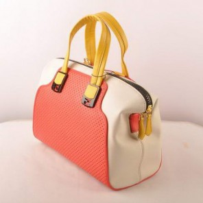 Fendi Chameleon Punch Saffiiano Leather Top Zip Tote Bag 2545 Red-White