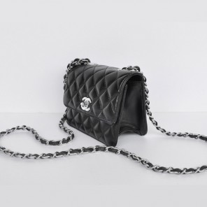 Chanel Classic Micro Flap Bag 1118 Black Sheepskin Silver Hardware