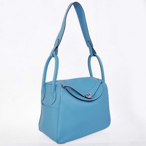 Hermes Lindy 30CM Havanne Handbags 1057 Light Blue Leather Silver Hardware
