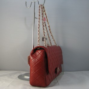 Chanel Red lambskin leather Flap Bag with Gold chain