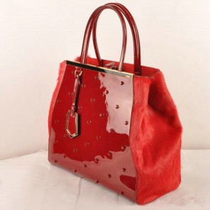 Fendi 2Jours Patent Leather Horsehair Tote Bag F2552L Red