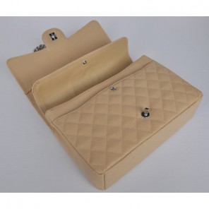 2013 Chanel Maxi Classic Flap handbags 58601 silver chain apricot