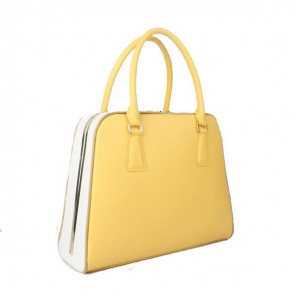 Prada Saffiano Leather Medium Tote Bag BL5018 Yellow&White