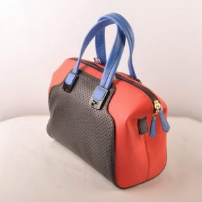 Fendi Chameleon Punch Saffiiano Leather Top Zip Tote Bag 2545 Black-Red