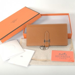 Hermes 2 fold wallet leather in Camel