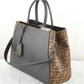 Fendi 2Jours Saffiiano Leather Fabric Tote Bag F2552M Black