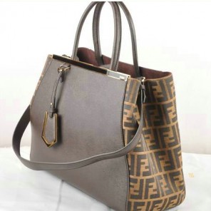 Fendi 2Jours Saffiiano Leather Fabric Tote Bag F2552M Brown