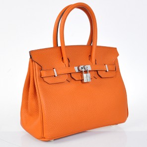 Hermes Birkin 25CM clemence leather in Orange with Silver hardware