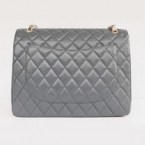 Chanel Flap Bag Quilted Gray Caviar with Gold Chain 1116