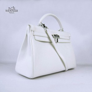 Hermes Kelly 35cm Togo Leather Bag White 6308 Silver Hardware