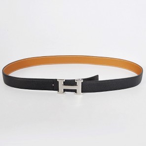 Hermes belt leather in Black/Camel with H Silver Buckle