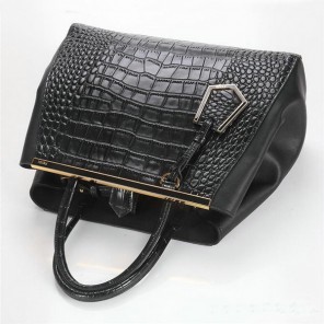 Fendi Fall Winter 2012 2Jours Original Croco Leather Tote Bag F001 Black