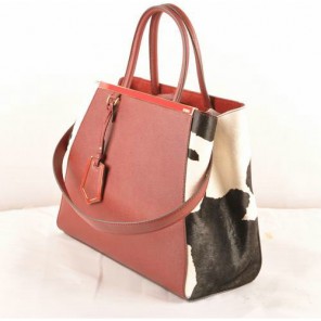 Fendi 2Jours Saffiiano Leather Horsehair Tote Bag F2552M Red&Black